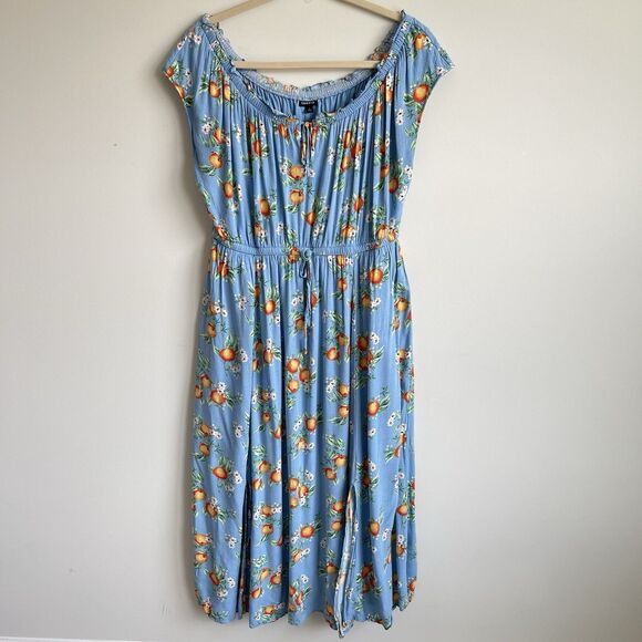 Torrid Textured Woven Double Slit Maxi Dress Blue Orange Print 2X 18-20 - Picture 2 of 15